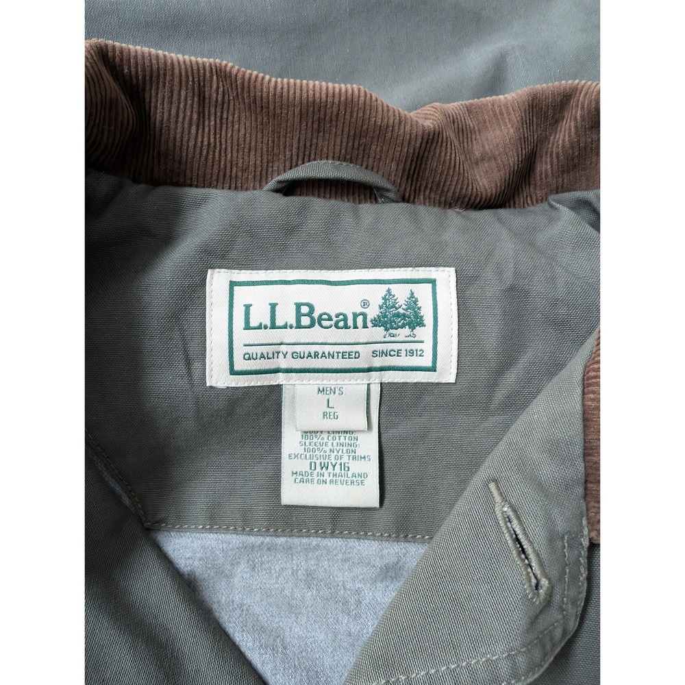 Vintage 90s L.L.Bean Barn Coat Mens L Olive Canvas Corduroy Collar - Picture 3 of 8